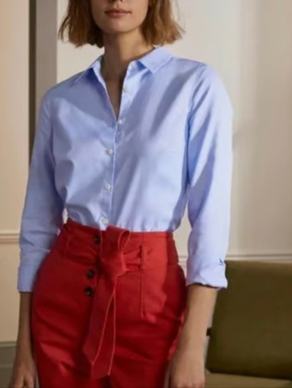 Boden Light Blue Cotton Button-Down Shirt Womens 4P Small